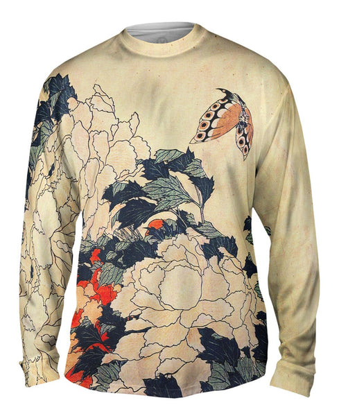 Katsushika Hokusai - "Peonies with Butterfly" Mens Long Sleeve