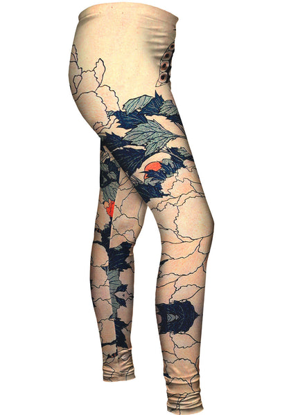 Katsushika Hokusai - "Peonies with Butterfly" Womens Leggings