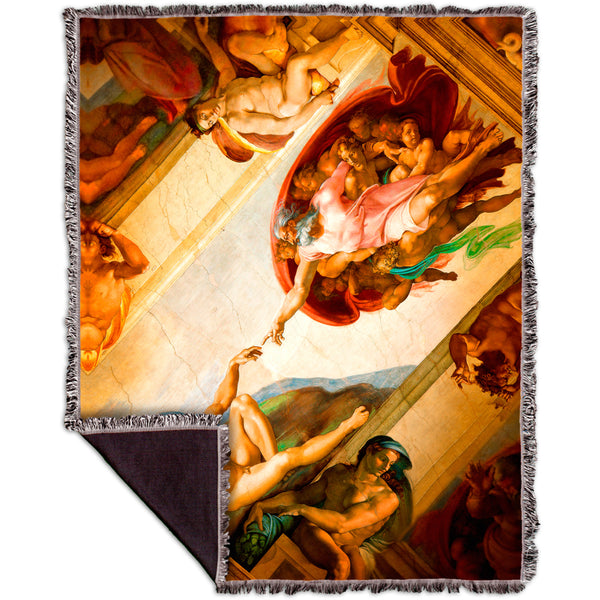 Michelangelo - "Creation of Adam" 001 Woven Tapestry Throw