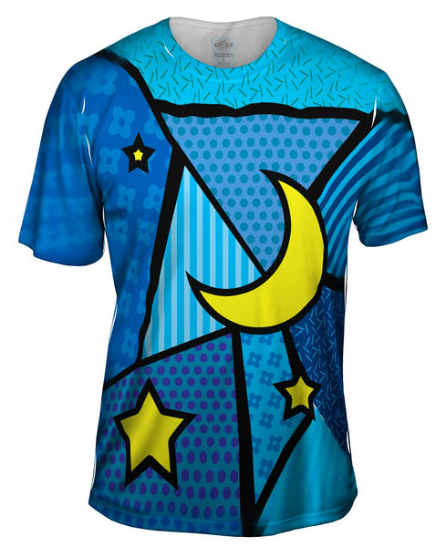 Moon and Stars on Blue Mens T-Shirt