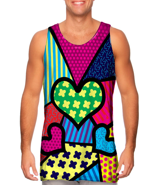 Hearts on Green and Yellow Mens Tank Top