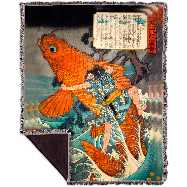 Japan - Utagawa Hiroshige - "Giant Red Carp" Woven Tapestry Throw