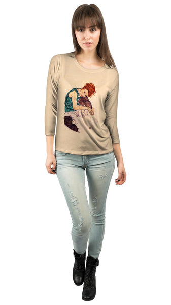 Egon Schiele - "Seated Woman with Bent Knee" (1917) Womens 3/4 Sleeve