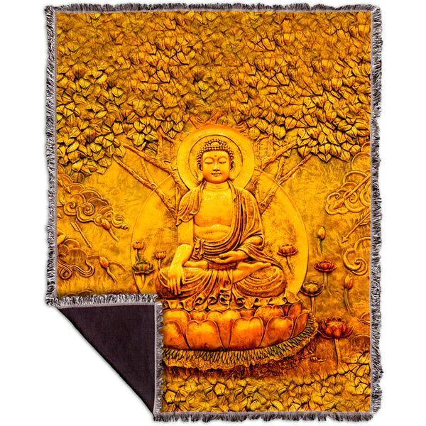Buddha Under A Tree Statue Woven Tapestry Throw