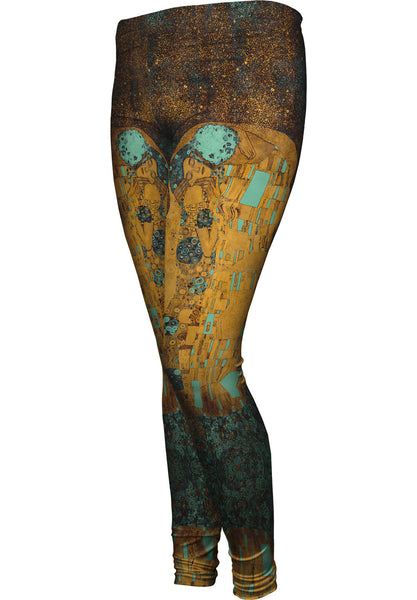 Pop Art Klimt - "The Kiss Turquoise Brown" (1907) Womens Leggings
