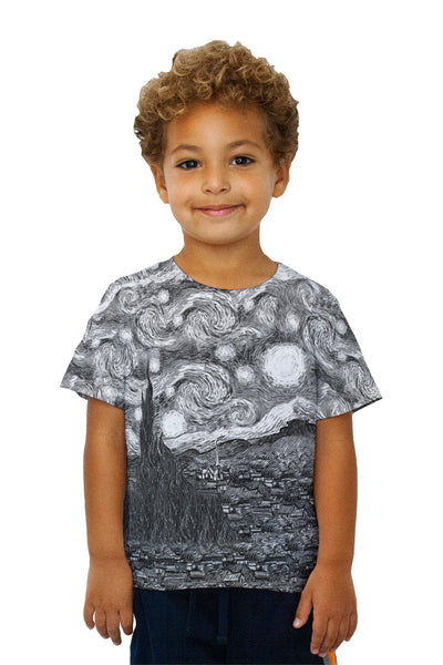 Kids Pop Art - "Van Gogh Starry Night Black White" (1889) Kids T-Shirt