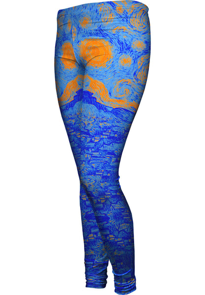 Pop Art - "Van Gogh Starry Night Orange Blue" (1889) Womens Leggings