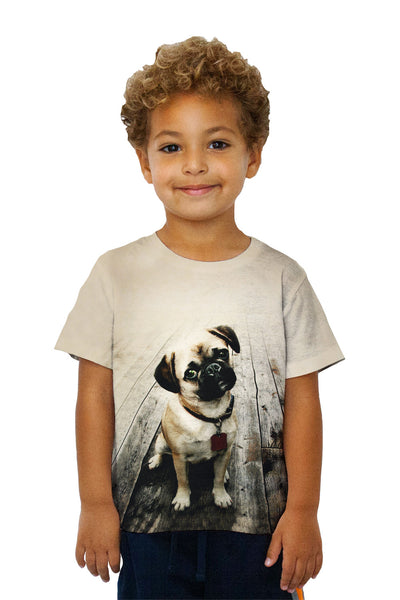 Kids Vintage Wood Pug Kids T-Shirt