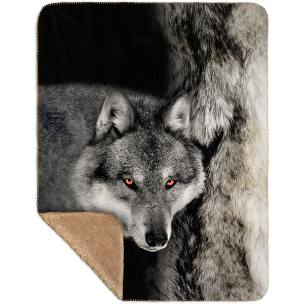Gray Wolf Half Skin Sherpa Blanket