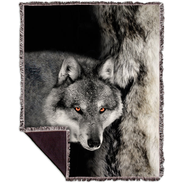 Gray Wolf Half Skin Woven Tapestry Throw