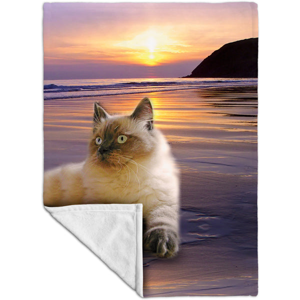 Beach Beauty Kitty Cat Fleece Blanket