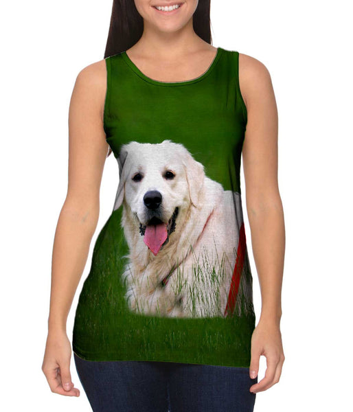 White Lab On Grass Womens Tank Top