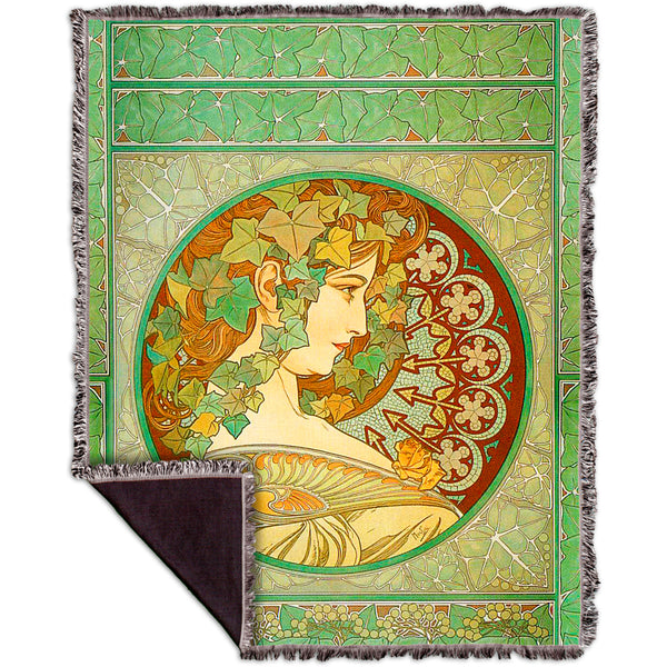 Alphonse Mucha - "Laurel" (1901) Woven Tapestry Throw