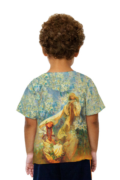 Kids Alphonse Mucha - "Madonna of the Lilies" (1905) Kids T-Shirt