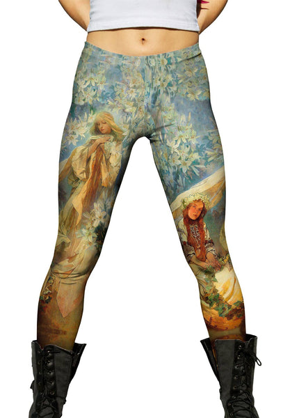 Alphonse Mucha - "Madonna of the Lilies" (1905) Womens Leggings