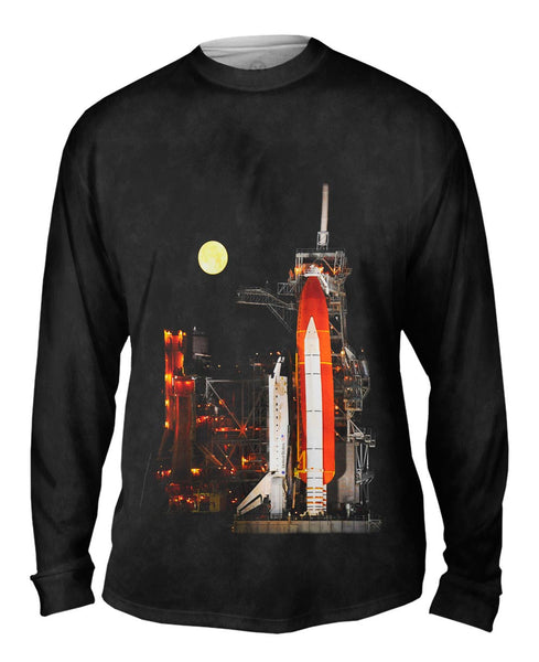 Space Shuttle Discovery Under Full Moon Mens Long Sleeve