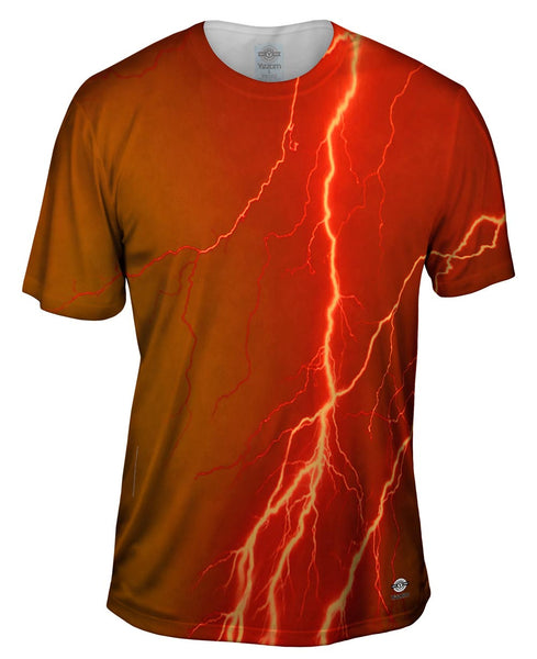 Lightning Storm Orange Brown Mens T-Shirt
