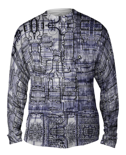 Circuit Board Black And White Mens Long Sleeve