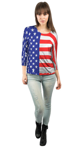 American Flag Womens 3/4 Sleeve