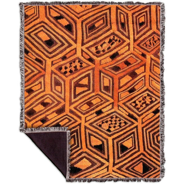 African Tribal Kuba Cloth Woven Tapestry Throw