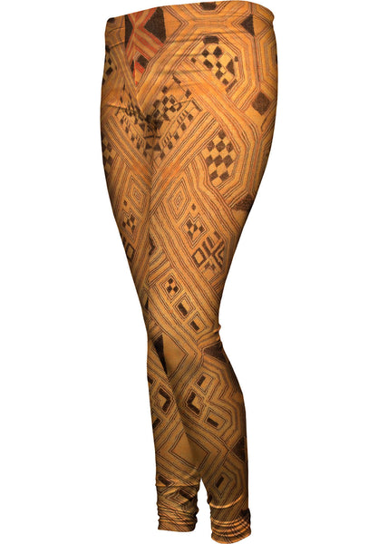 African Tribal Kuba Cloth Lattice Runway Womens Leggings