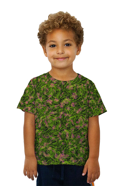 Kids Autumn Me Green Leaf Swirls Pattern Kids T-Shirt