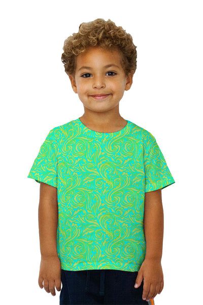 Kids Autumn Me Aqua Leaf Swirls Pattern Kids T-Shirt