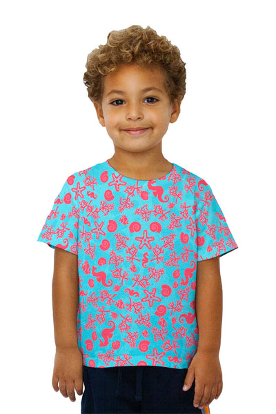 Kids Beach Day Seahorse Coral Pattern Kids T-Shirt
