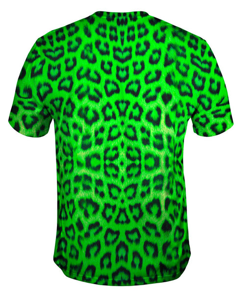 Neon Green Leopard Animal Skin Mens T-Shirt Yizzam