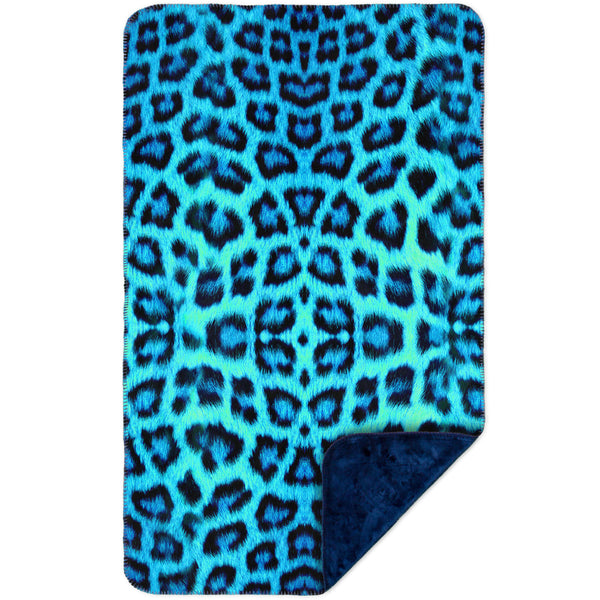 Neon Blue Leopard Animal Skin MicroMink(Whip Stitched) Navy