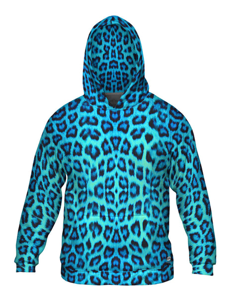 Neon Blue Leopard Animal Skin Mens Hoodie Sweater