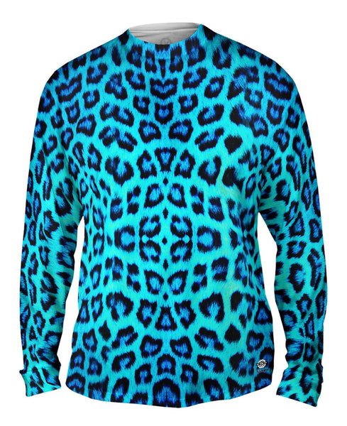 Neon Blue Leopard Animal Skin Mens Long Sleeve