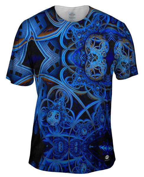 3D Blue Fractal City Mens T-Shirt