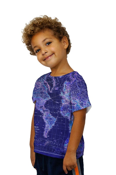 Kids World Map Neon Close Kids T-Shirt | Yizzam
