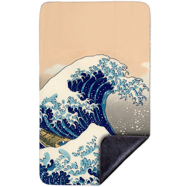 Katsushika Hokusai - "The Great Wave Off Kanagawa" ( 1830-1833) MicroMink(Whip Stitched) Grey