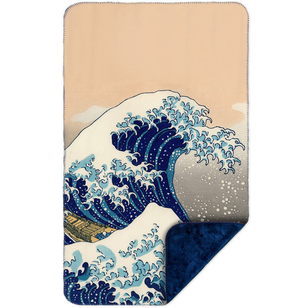 Katsushika Hokusai - "The Great Wave Off Kanagawa" ( 1830-1833) MicroMink(Whip Stitched) Navy