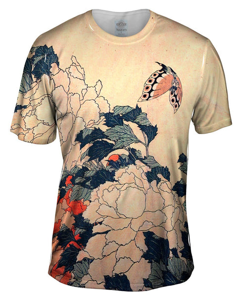 Katsushika Hokusai - "Peonies with Butterfly" Mens T-Shirt