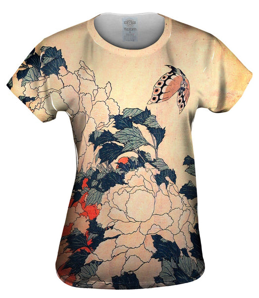 Katsushika Hokusai - "Peonies with Butterfly" Womens Top