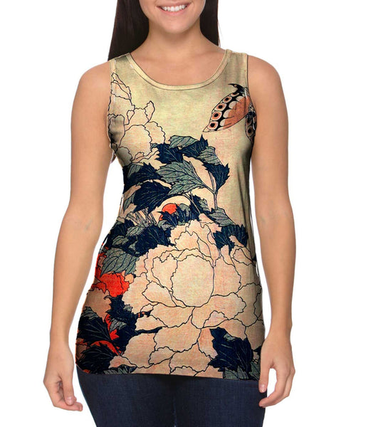Katsushika Hokusai - "Peonies with Butterfly"&nbsp;Womens Tank Top