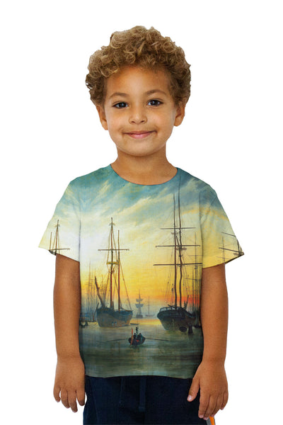Kids Caspar David Friedrich - "View of a Harbour" (1815)&nbsp;Kids T-Shirt