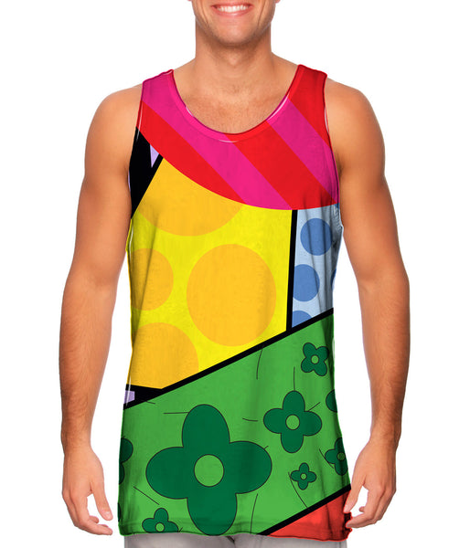 Flowers on Yellow and Green Mens Tank Top