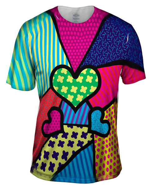 Hearts on Green and Yellow Mens T-Shirt