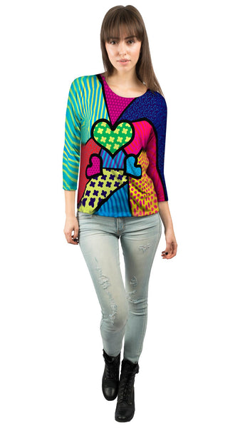 Hearts on Green and Yellow Womens 3/4 Sleeve