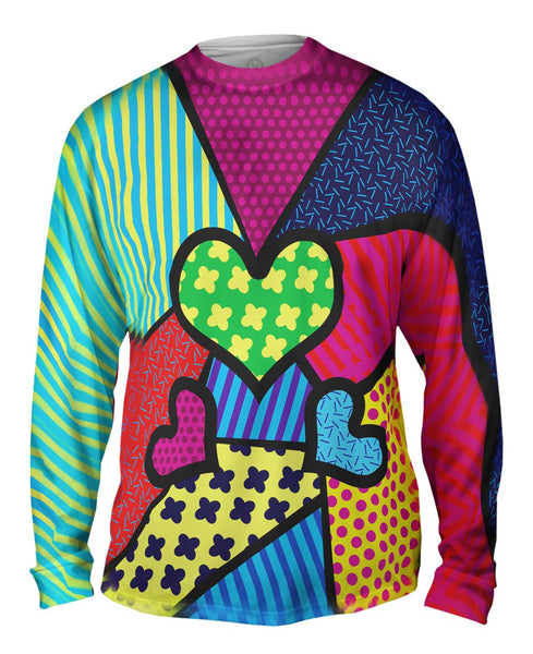 Hearts on Green and Yellow Mens Long Sleeve
