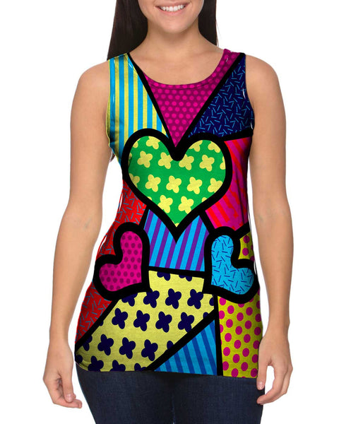 Hearts on Green and Yellow Womens Tank Top