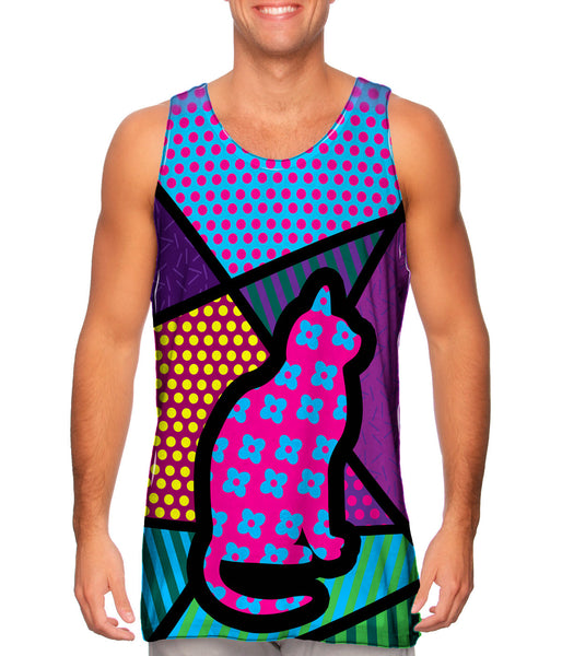 Cat on Pink and Blue Mens Tank Top