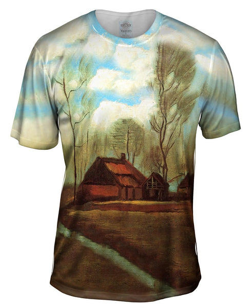 Van Gogh -"Farmhouses Among Trees" (1883) Mens T-Shirt