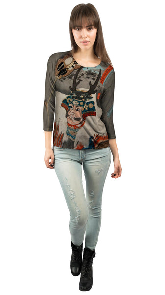Japan -"Samurai Japanese Print"&nbsp;Womens 3/4 Sleeve