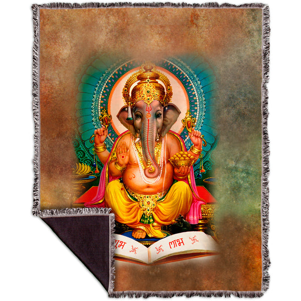 India - "Ganesh Hindu God" Woven Tapestry Throw