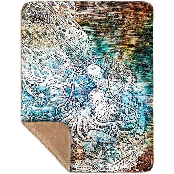 Louis Rhead - "Mermaid Octopus" Sherpa Blanket